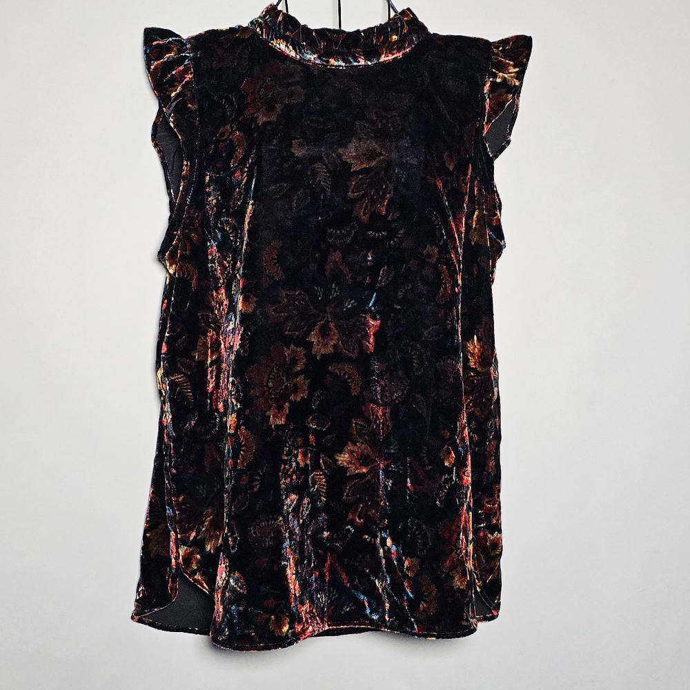 LOFT Velvet Floral Ruffle Blouse NWT Size Medium